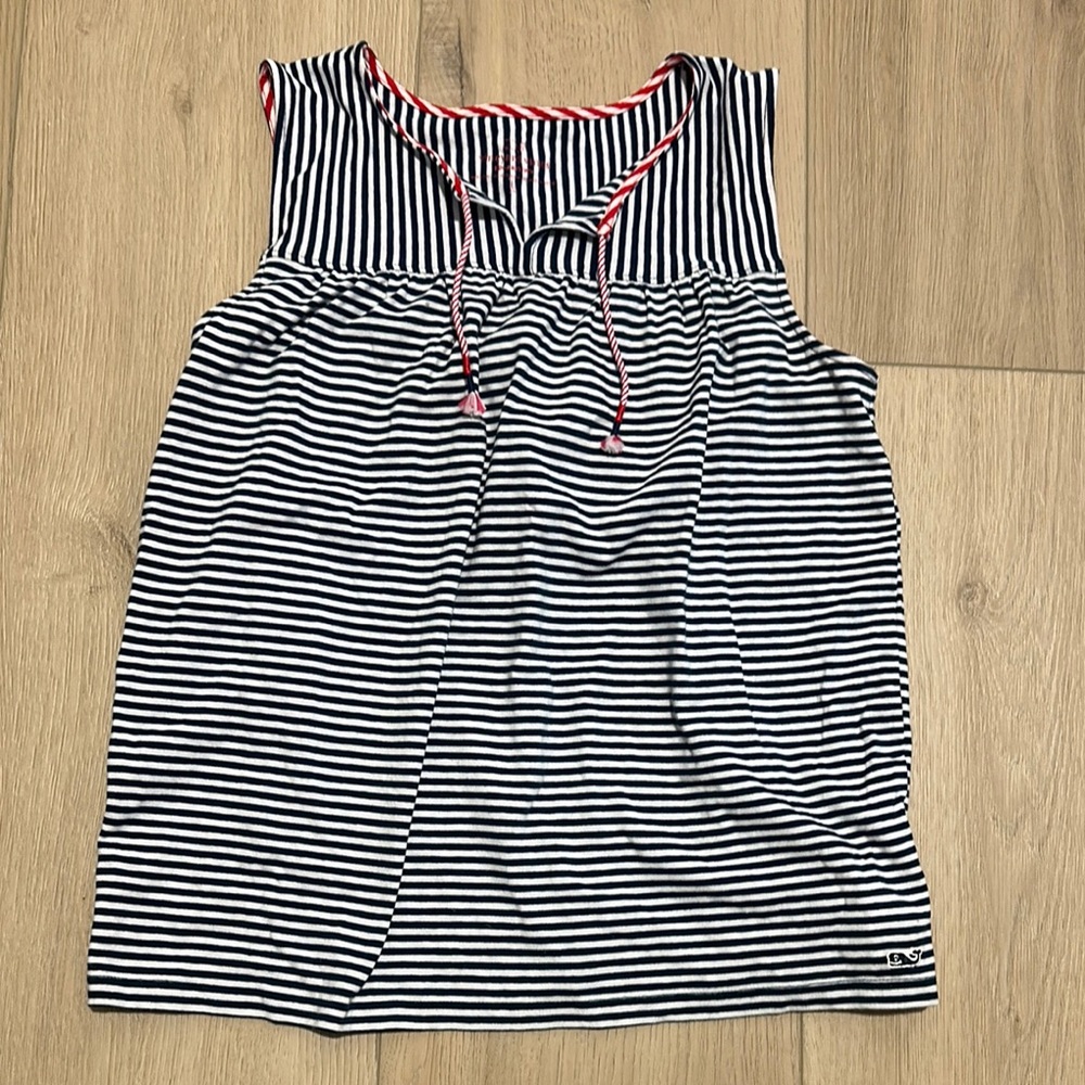 Vineyard Vines Girls Large Size 14 Tank Top Nautical Blue White Red Stripes